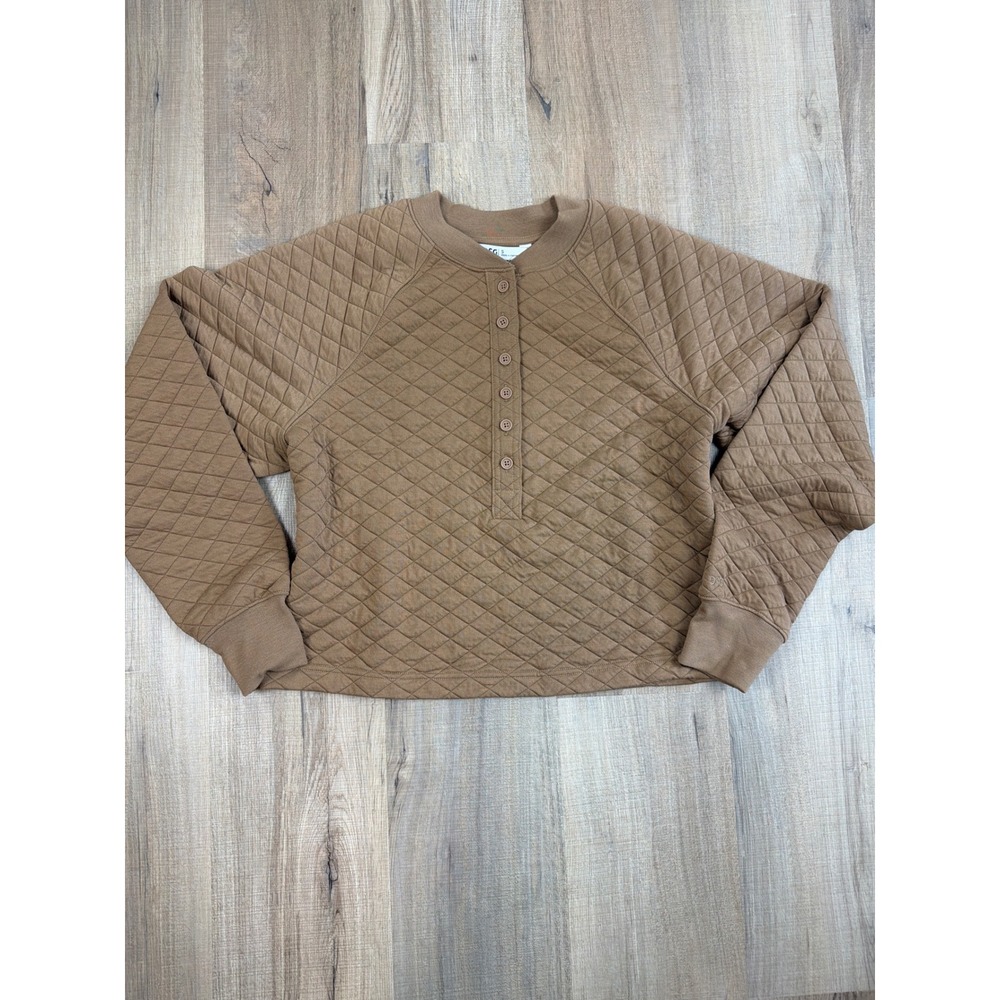 DSG Womens Quilted Henley Cadet Brown Pullover DAW23415 Long Sleeve Small NWT
